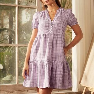 Perfect for Easter! Purple Tiered Puff Sleeve Sundress